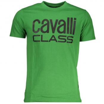 Cavalli Class Green Cotton T-Shirt - XXL, Printed Logo, Round Neck