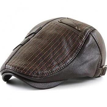 CusGifta Gorra de Cuero para Hombre, Sombrero Plano, Gorra de Beisbol, Newsboy Cap PU Cuero Liso Sombrero Hiedra Sombrero Plano Irlandés Cabbie Cap