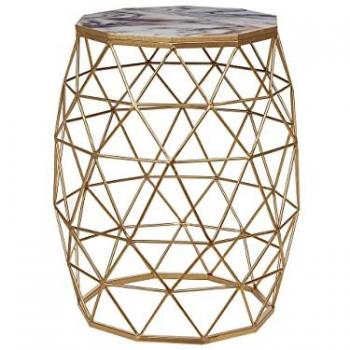 Mesa Auxiliar Efecto Mármol Dorado 34 cm MDF Base de Hierro Estilo Moderno Halsey