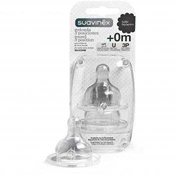 Suavinex Wide Mouth Silicone Teat with 3 Positions for Milk and Purees - 2 Units