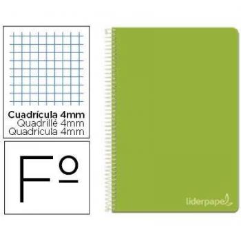 Cuaderno espiral liderpapel folio witty tapa dura 80h 75gr cuadro 4mm con margen color verde.