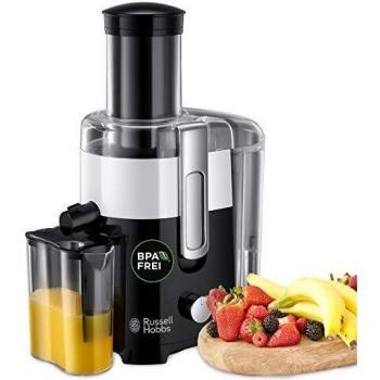 Russell Hobbs Licuadora Horizon - Jarra de Zumo de 750 ml, Boquilla Extragrande de 75 mm para Frutas Enteras, Depósito de Pulpa de 2 L, 2 Velocidades, Fácil Limpieza, Negro y Blanco - 24741-56