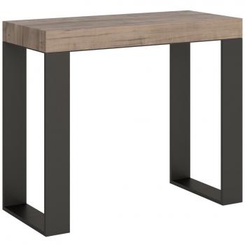 Consola extensible 90x40/300 cm efecto madera roble natural y hierro