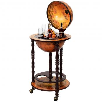 Costway Globo Minibar Botellero Vintage Estante de Vino Carrito de Bar con Ruedas - Botellero minibar retro con capacidad para varias botellas, diseño en forma de globo, estante para copas, carrito con