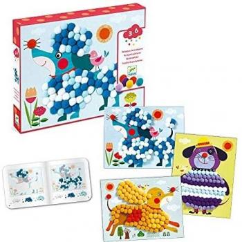 Djeco Pom Pom Puppy Collage Kit for Kids Ages 3-6