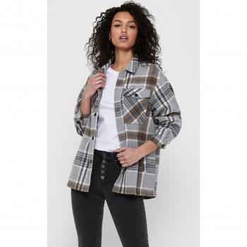 Chaqueta Onlellene-valda Gris - Sobrecamisa de mujer oversize con estampado de cuadros