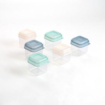 Set 6 Recipientes Cuadrados de Plástico Beige con Tapa de Cierre a Presión, Apto para Microondas y Frigorífico - 5x5x6cm
