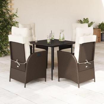 Set comedor de jardín 5 piezas con cojines de ratán sintético marrón