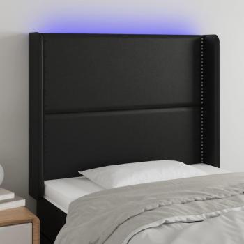 Cabecero LED negro de cuero sintético con dimensiones de 103x16x111/128 cm