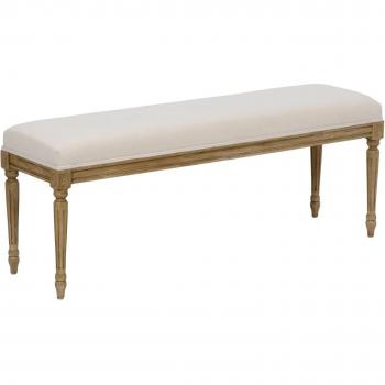 Belssia Banqueta Tapizado, Acrílico, Blanco Lavado y Marrón Patinado, 128x51x37 cm