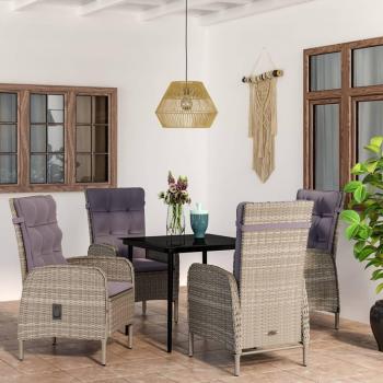 5 Piece Outdoor Dining Set with Grey and Black Cushions