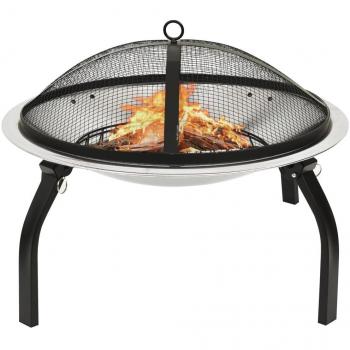 vidaXL 2-in-1 Fire Pit and BBQ with Poker 56x56x49 cm Stainless Steel