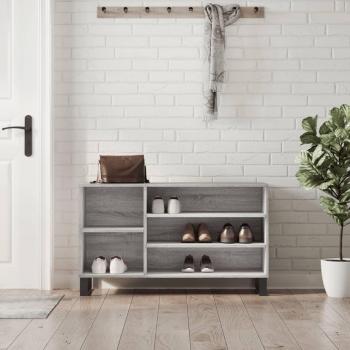 Mueble zapatero de madera contrachapada 102x36x60 cm en color blanco brillante y gris hormigón