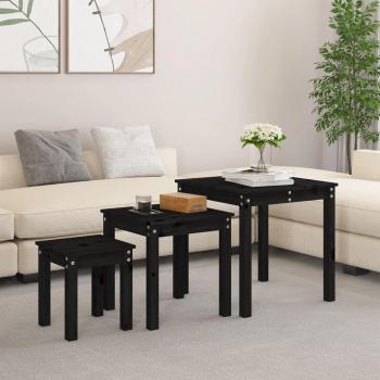 Mesas entrelazadas apilables de 3 piezas en madera maciza de pino negro