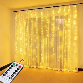 Cortina de Luces, OMERIL Cortina LED con USB, 8 Modos 3*3 M 300 LED, Cadena de Luces Impermeable IP65 y Control Remoto Luces Navidad para Interior Exterior Decoración, Habitación, Casa, Fiestas, Bodas
