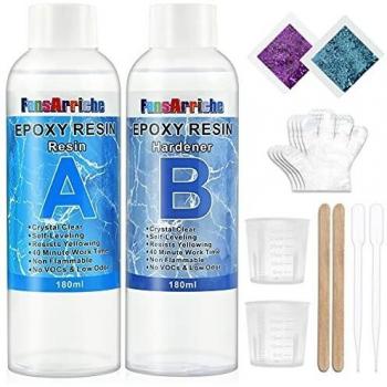 Resina epoxi transparente no tóxica 385g/360 ml, 1: 1 relación revestimiento de resina fundida cristalina, para madera, creaciones artísticas, restauración, azulejos de pared, revestimiento de suelo