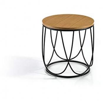 Mesa Auxiliar Circular Modelo Solo Roble/Negro MDF/Metal 42x40 cm