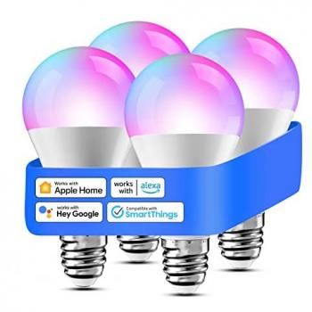 Bombilla LED Inteligente Meross E27 WiFi Multicolor 4 Pcs Compatible con Alexa y HomeKit, Dimmerable 2700K-6500K