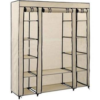 SengentoStyle Kledingkast met vakken en stangen 150x45x176 cm stof crème