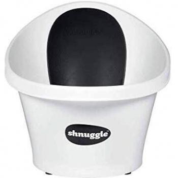 Shnuggle SBP-WGS-EUR - Bañera para bebé de hasta 12 meses con tapón en el fondo, blanca con respaldo gris con estrellas - 1,2 kg