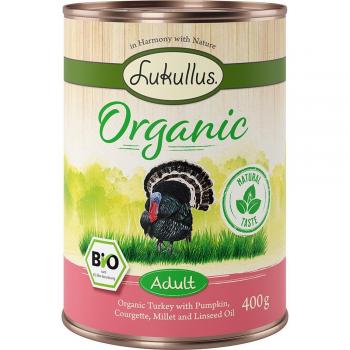 Lukullus Organic 24 x 400 g - Pack económico - Adult Peru com curgete (sem glúten)