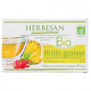 HERBESAN INFUSION MATE VERT BRÛLE GRAISSE BIO Maté vert, Thé vert, Guarana, Ananas - 20 sachets