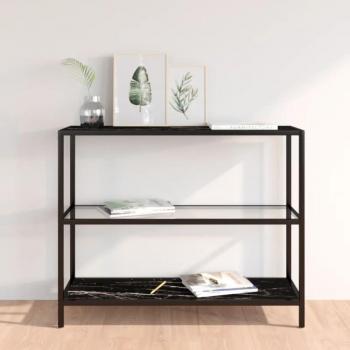 Estantería de vidrio templado y metal negro 100x36x90 cm, diseño transparente y negro mármol, ideal para oficina, estudio y dormitorio