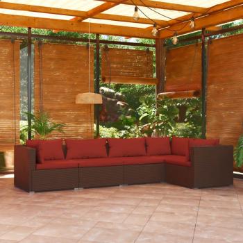 5 Piece Brown Poly Rattan Garden Lounge Set with Cushions