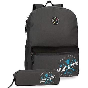 Maui and Sons Shaka Mochila Adaptable + Estuche Escolar Gris 32x42x16 cms Poliéster 21.5L