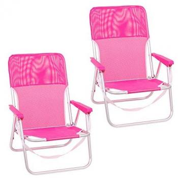 Pack de 2 Sillas de Playa Fijas Plegables con Asiento Bajo de Aluminio y Textileno Rosa