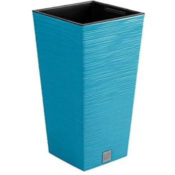 Macetero FURU 34,5x34,5x66 cm color Antracita y azul escandinavo con depósito, capacidad de 24 L