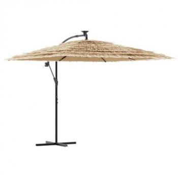 Sombrilla de jardín con LEDs, poste de acero marrón, dimensiones 269x269x235 cm