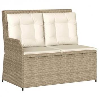 Sillón reclinable de jardín con cojines ratán sintético beige