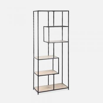 Estantería industrial de metal negro y madera, 6 niveles, efecto madera, Loft, dimensiones 77x33x185 cm