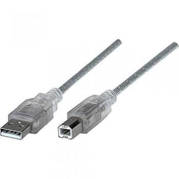 Manhattan Hi-Speed USB 2.0 Device Cable A Male / B Male, 1.8m (6 ft.), Translucent Silver