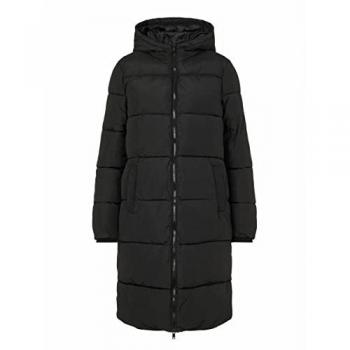 Pieces Women's Long Hooded Puffer Jacket Bee - Black, Size M