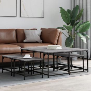 Mesas de centro apilables 5 pzas madera ingeniería en colores Negro, Roble Sonoma y Roble ahumado, ideales para salón o comedor como mesas de café auxiliares