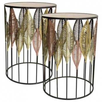 Juego de 2 mesas auxiliares de metal doradas Alexandra House Living 47 x 72 x 47 cm