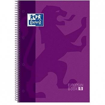 Oxford, Cuaderno A4, cuadricula 5x5, tapa extradura, microperforado, libreta A4 Europeanbook 1, color morado