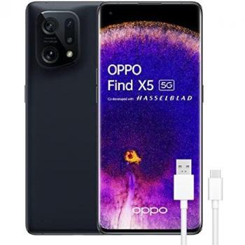 OPPO Find X5 5G + Cable USB - Teléfono Móvil libre, 256GB, 8GB, Cámara 50+50+13+32 MP, Smartphone Android, Batería 4800 mAh, Carga Rápida 80W, Dual SIM - Negro