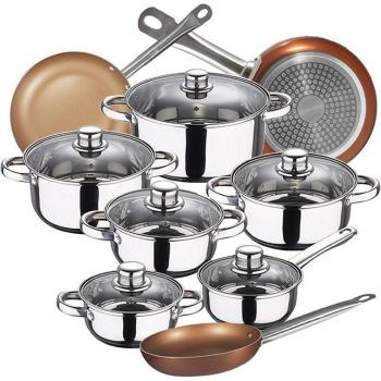 Batería de cocina 12 piezas San Ignacio Cassel en acero inoxidable con juego de sartenes Bergner Professional Chef Copper Plus en aluminio