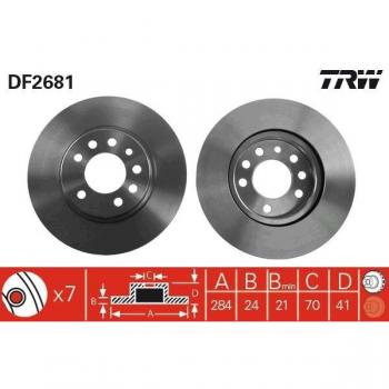 Disco de freno TRW DF2681 ventilado, 1 pieza, para instalación en la parte frontal del vehículo
