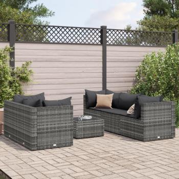 6-Piece Grey Poly Rattan Garden Lounge Set with Cushions