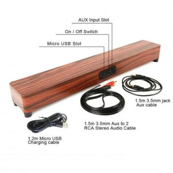 Altavoz Soundbar Inalámbrico de Madera Bluetooth 4.2 con Conexión Aux para Smartphone, TV, Tablet y PC
