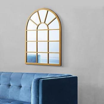Espejo de Pared Cuadriculado Villalago en Forma de Ventana MDF 80 x 60 cm - Dorado
