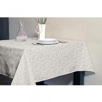 Burrito Blanco Mantelería 964 de 140x140cm con Un Estampado navideño de Hojitas/Mantel Navideño con Acabado de Teflón Que Impide Que Las Manchas Penetren, Color Plata
