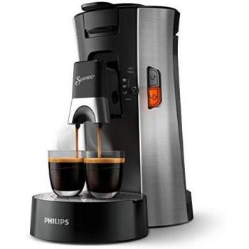 Cafetera Philips Senseo Select CSA250/10 - Kaffeepadmaschine con selección de intensidad, función memo y diseño en acero inoxidable negro