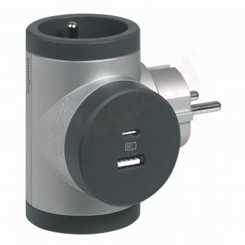 Legrand Clavija y base doble 16A de inserción para Bélgica, Francia y Alemania; Compacto de pared triple USB con 2 tomas de aluminio Legrand; Enchufe giratorio con 2 enchufes later