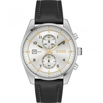 BOSS Skytraveller 1514147 - Silver Quartz Men's Chronograph Watch with Leather Strap