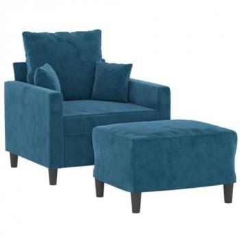 Sillón con reposapiés terciopelo azul 60 cm